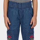 Girls Blue Jogger Fit Embroidered Cargo Jeans, मध्यम नीला, small