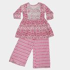 Girls' Pink Embroidered Kurta and Pant Fusion Set, Pink, small