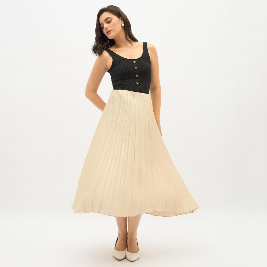 Women's Soft Beige Pleated Midi Skirt, Beige, large