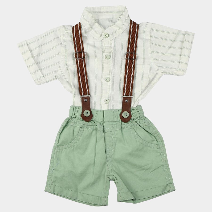 Infants' Mint Green Mandarin Collar Striped Suspender Baba Suit, Light Green, large