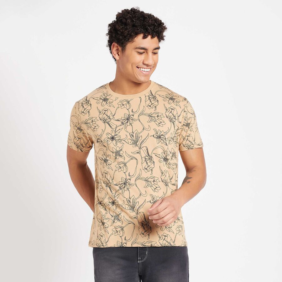 Round Neck T-Shirt, Beige, large image number null