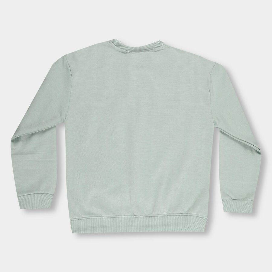 Girls Light Sage Green Crew Neck Casual Sweatshirt, हल्का हरा, large image number null