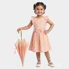 Girls' Light Pink Floral Printed Fit and Flare Frock, Light Pink, small