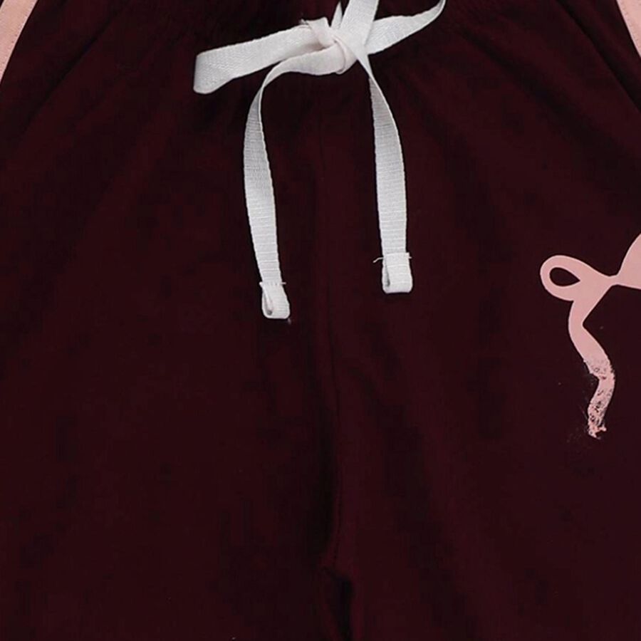 Girls' Deep Maroon Cotton Blend Bow Print Pyjama, वाइन, large image number null