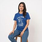 Women's Blue Round Neck Regular T-Shirt, Blue, small