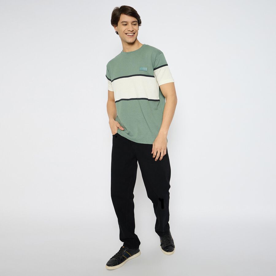 Men's Round Neck Half Sleeves T-Shirt , Light Green, large
