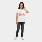Girls' White Round Neck Casual T-Shirt, ऑफ व्हाइट, small