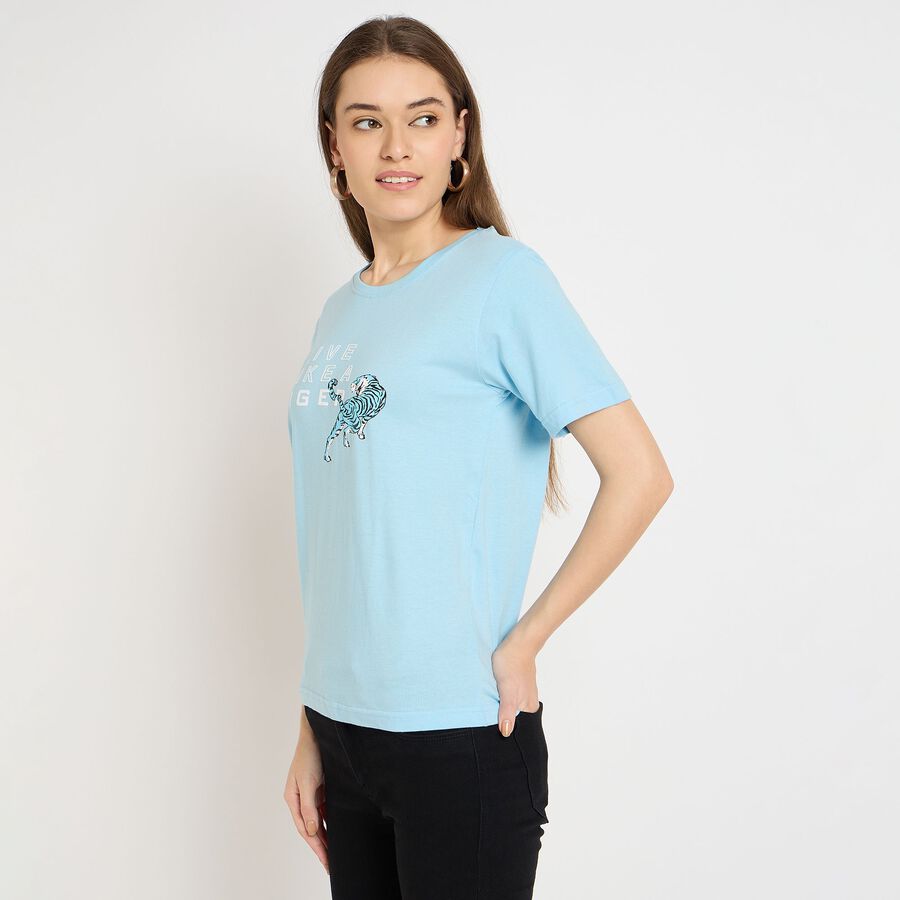 Ladies' 100% Cotton Round Neck T-Shirt, हल्का नीला, large image number null