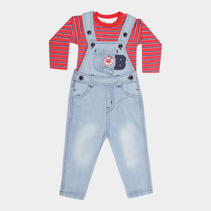 Infants Cotton Stripes Baba Suit, Red, large image number null
