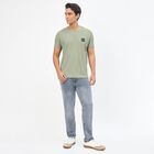 Men's Light Sage Green Round Neck Athleisure T-Shirt, हल्का हरा, small