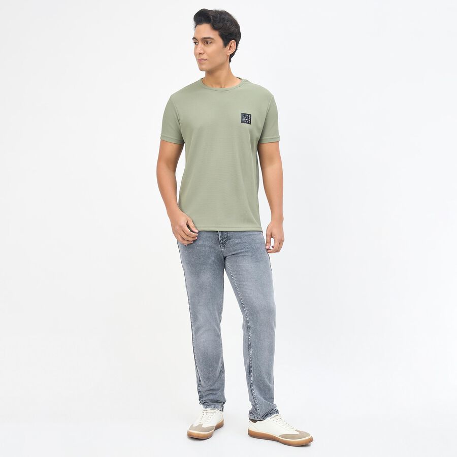 Men's Light Sage Green Round Neck Athleisure T-Shirt, हल्का हरा, large
