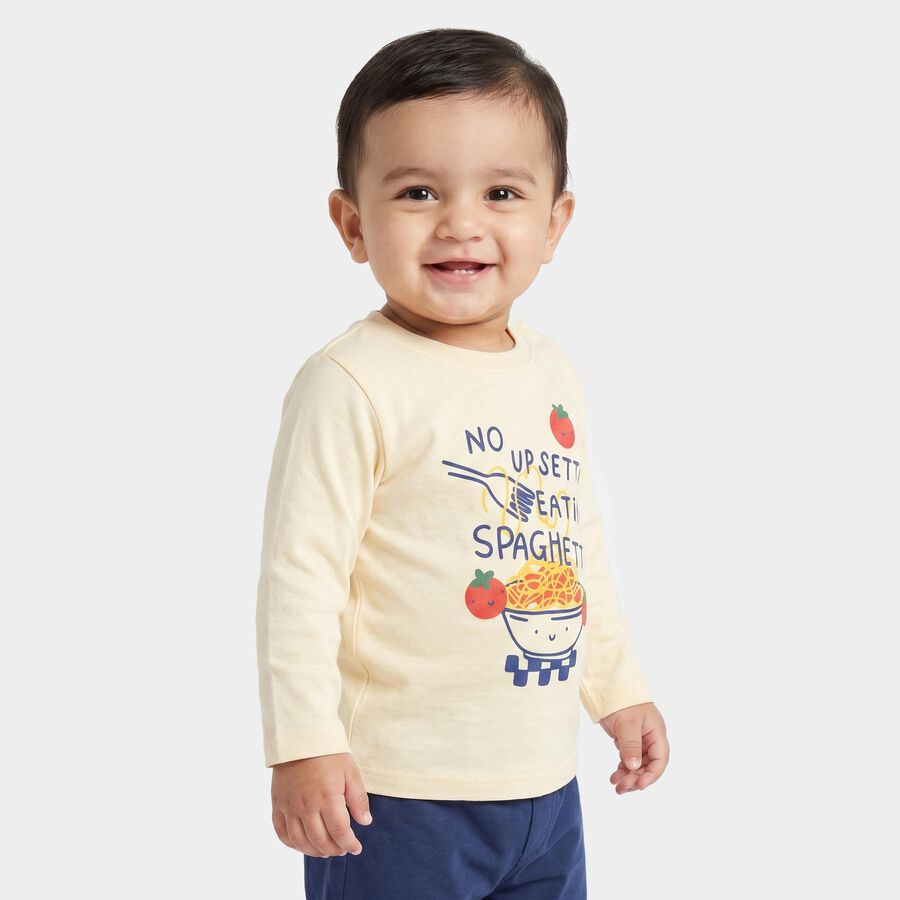Infants Beige Cotton Round Neck Regular T-Shirt, Beige, large