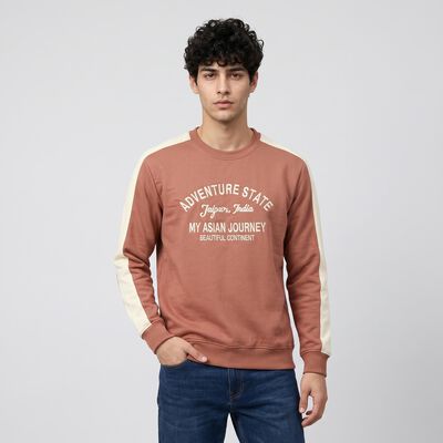 Men's Light Pink Crew Neck Printed Sweatshirt