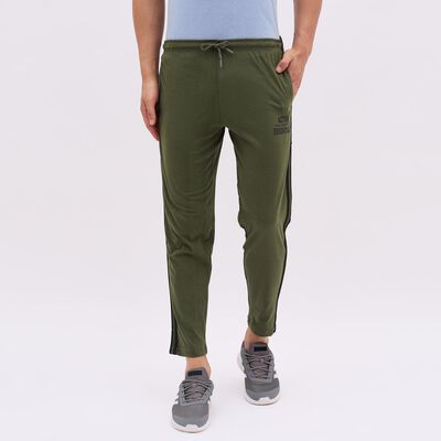 Men's Olive Green Slim Fit Side-Striped Track Pants