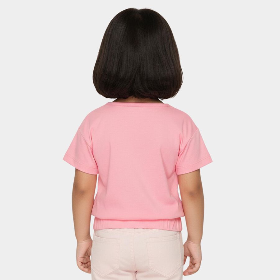 Girls' Pink Cotton Crew Neck Casual Unicorn Printed T-Shirt, Light Pink, large