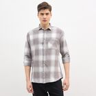 Men's Light Grey Cotton Spread Collar Casual Shirt, हल्का ग्रे, small