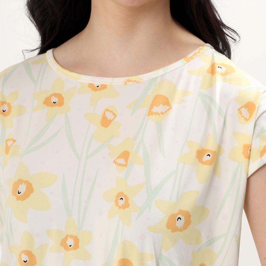 Women's White Round Neck Casual Nighty, White, large image number null