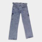 Girls' Stonewashed Blue Regular Fit Cargo Jeans, Mid Blue, small image number null