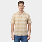 Men's Beige Cotton Spread Collar Classic Casual Shirt, गहरा पीला, small