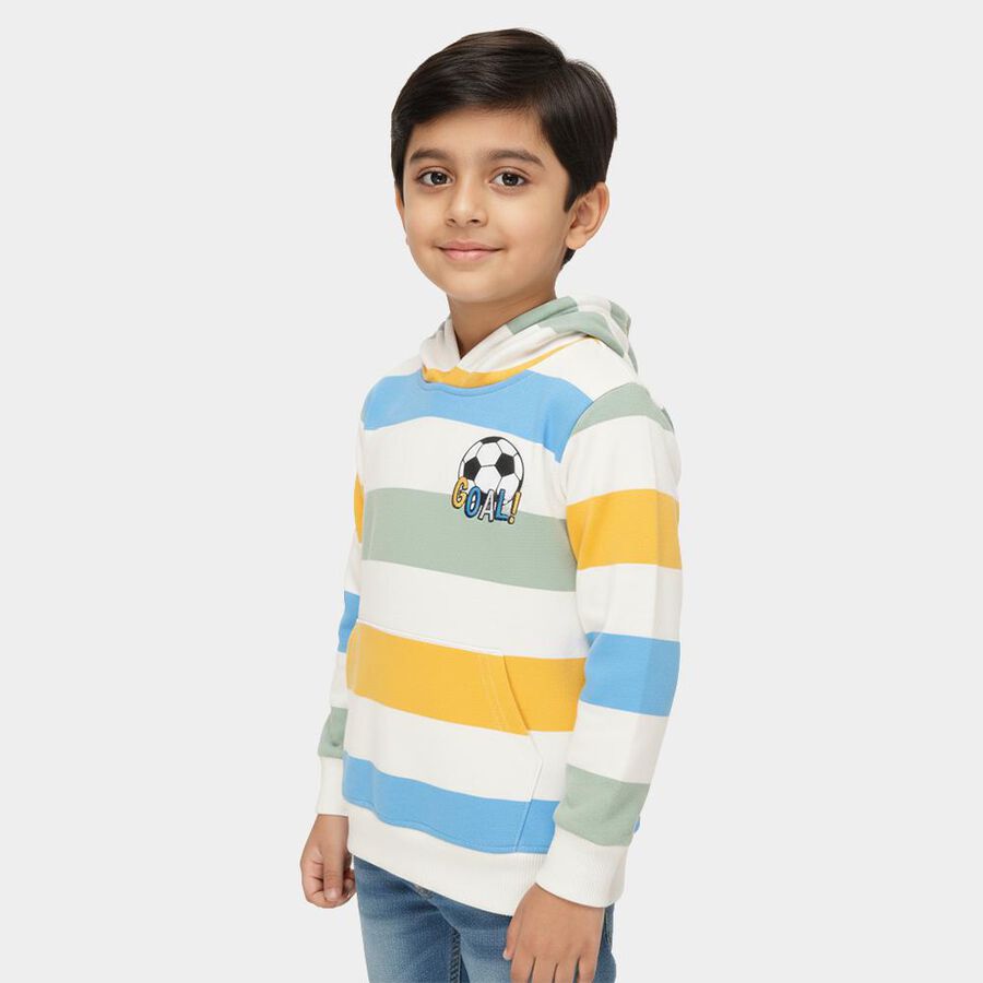 Boys Multicolor Hooded Neck Casual Sweatshirt, सफ़ेद, large image number null