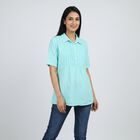 Women's Aqua Collar Neck Pintuck Solid Kurti, Aqua, small