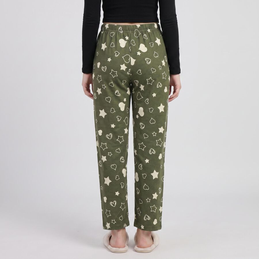 Women's Olive Green Straight Fit Heart and Star Printed Pyjama, Olive, large