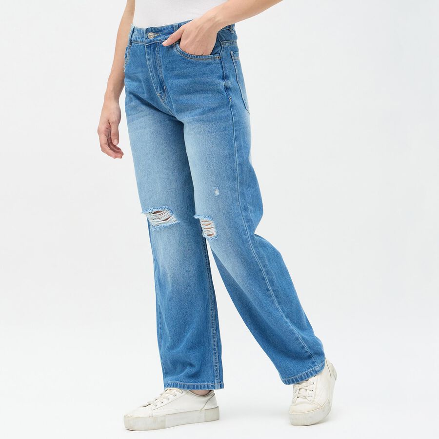 Ladies' 100% Cotton Jeans, Mid Blue, large image number null