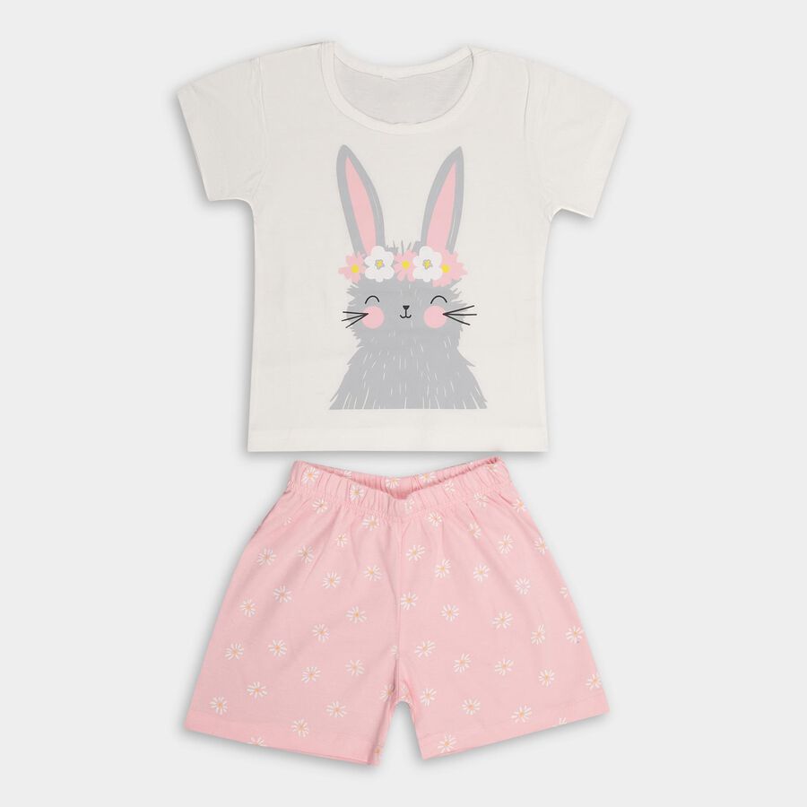 Girls' 100% Cotton Short Set, White, large