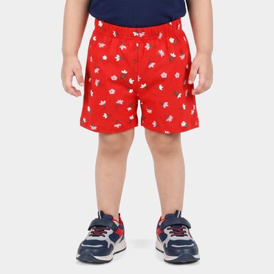 Girls' Red Regular Fit Floral Printed Shorts