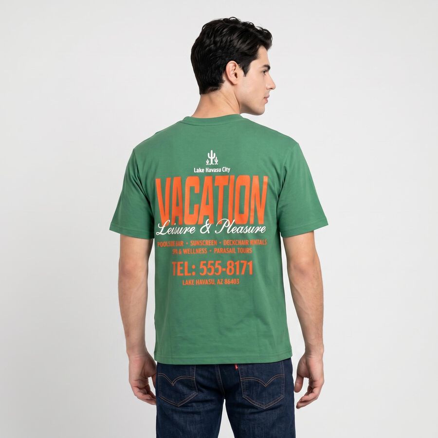 Men's Green Round Neck Graphic Print T-Shirt, हल्का हरा, large