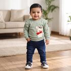 Infants' Sage Green Cotton Round Neck Pullover Sweatshirt, हल्का हरा, small