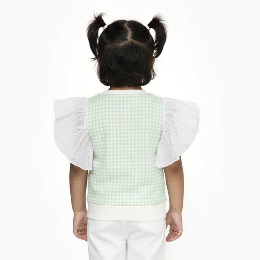 Girls Light Sage Green Round Neck Casual T-Shirt, Light Green, large image number null