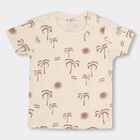 Infant Beige and Brown Cotton Round Neck T-Shirt, भूरा, small image number null