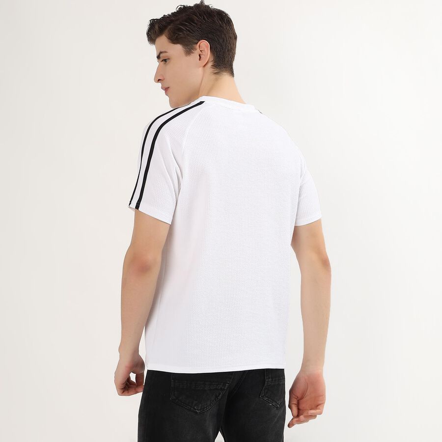 Men's White Crew Neck Graphic T-Shirt, सफ़ेद, large