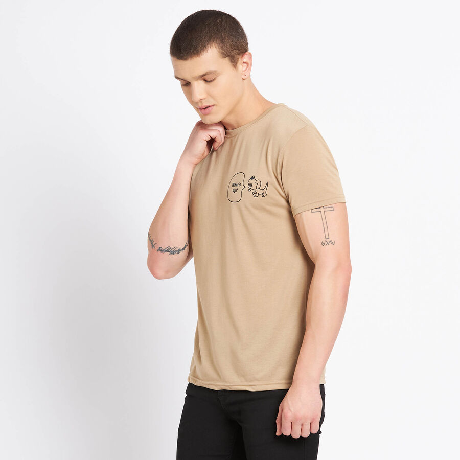Round Neck T-Shirt, Beige, large image number null