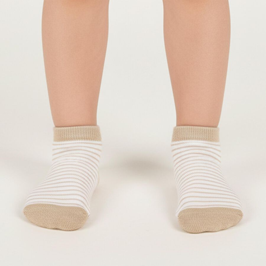 Boys' Beige and Green Regular Fit Striped Ankle Socks Pack of 2, सफ़ेद, large