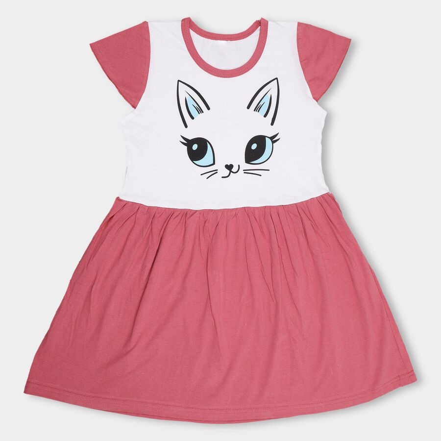 Girls' 100% Cotton Frock, Pink, large image number null