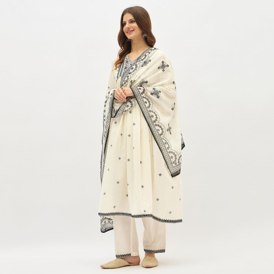 Women's White Cotton Embroidered Ethnic Set, ऑफ व्हाइट, large image number null