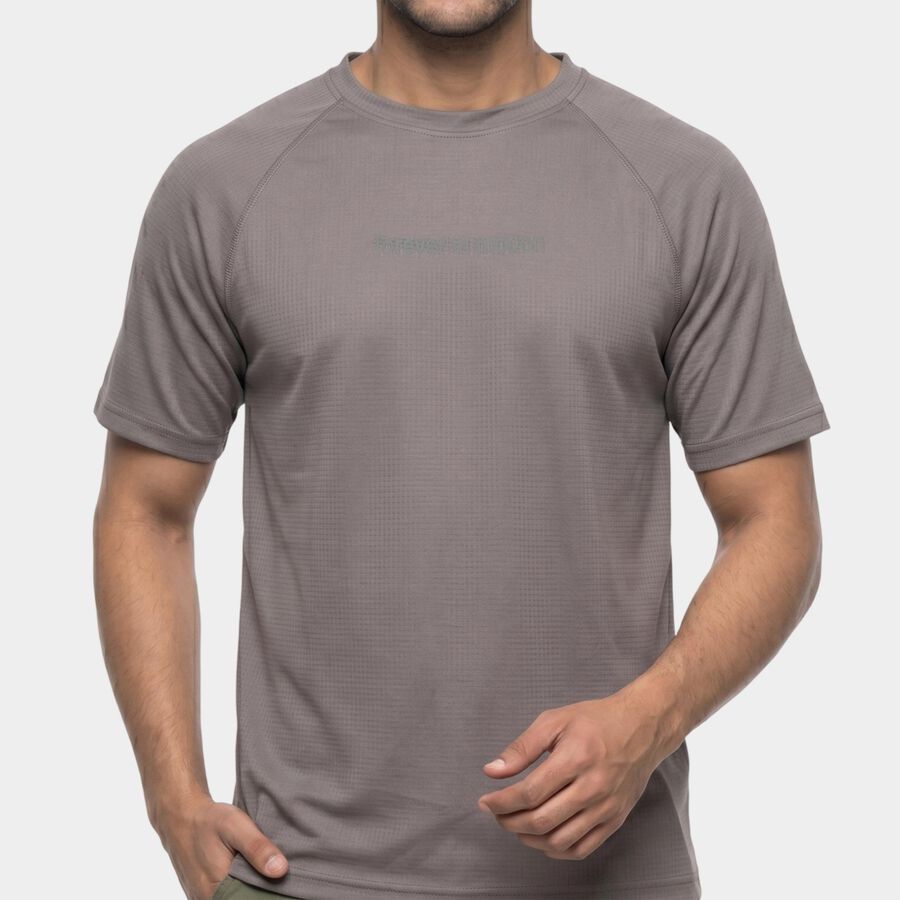 Men's Grey Crew Neck Regular Drifit T-Shirt, गहरा ग्रे, large