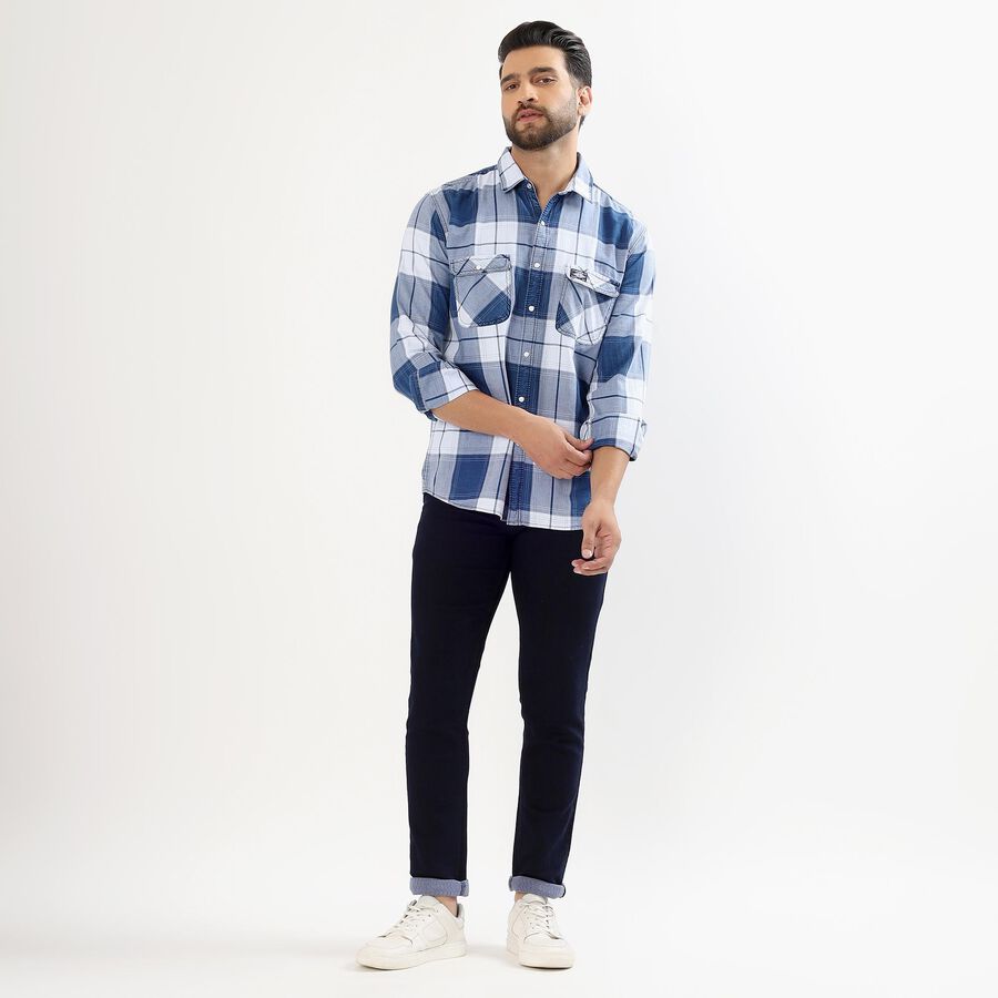 Men's Muted Steel Blue Cotton Spread Collar Casual Shirt, Mid Blue, large image number null