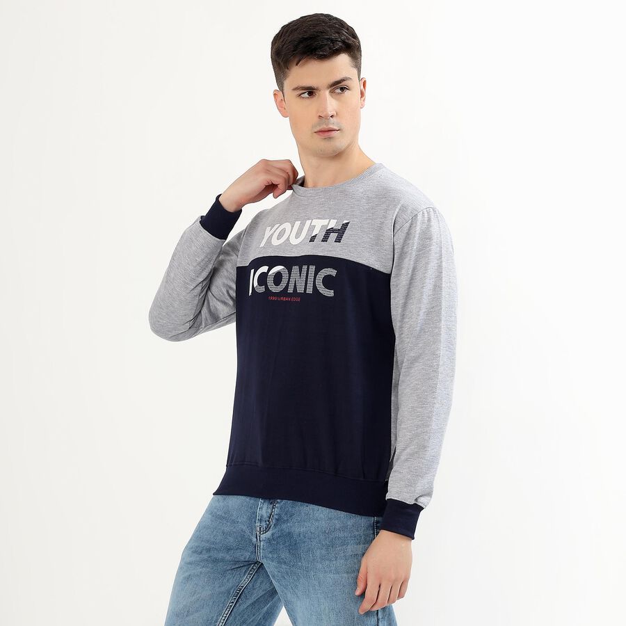 Men's Deep Midnight Navy Blue Crew Neck Casual Sweatshirt, नेवी ब्लू, large image number null
