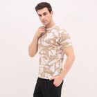 Men's Muted Beige Cotton Round Neck Floral Print T-Shirt, Khaki, small image number null