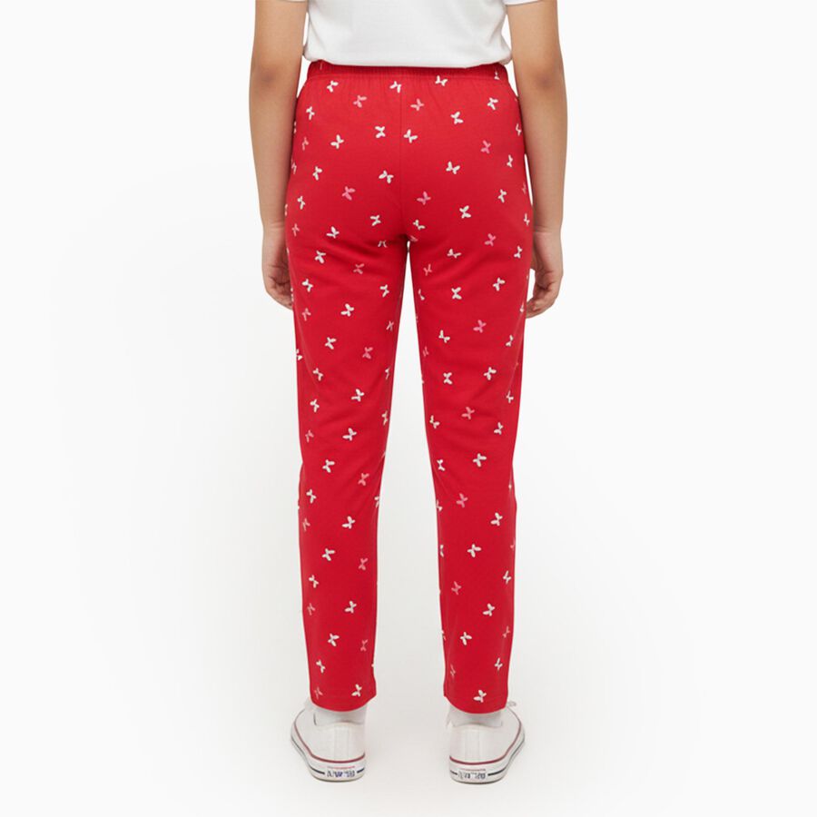 Girls' Bright Red Butterfly Printed Cotton Blend Pyjama, रानी (फ्यूशिया), large image number null
