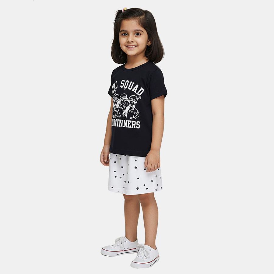 Girls' Navy Blue Round Neck Casual Top and Skirt Set, Navy Blue, large
