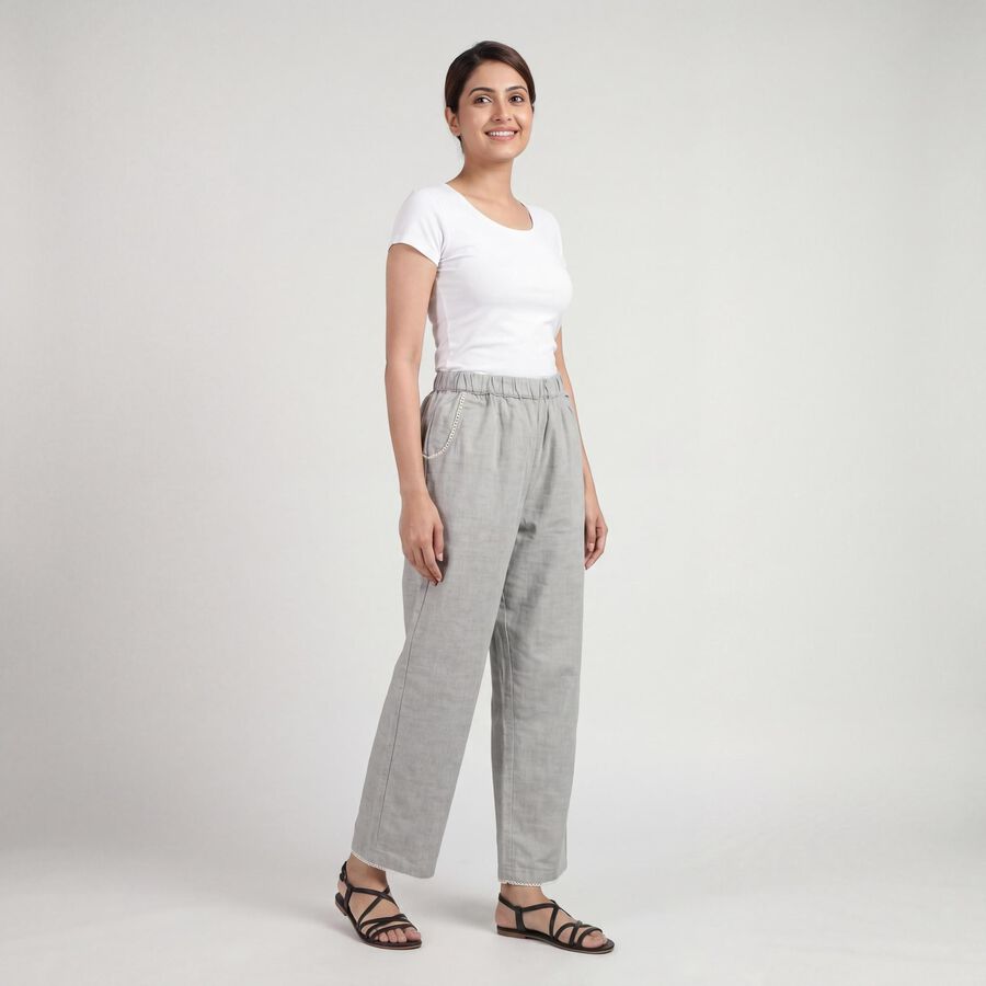 Women's Grey Wide-Leg Solid Palazzos, हल्का ग्रे, large