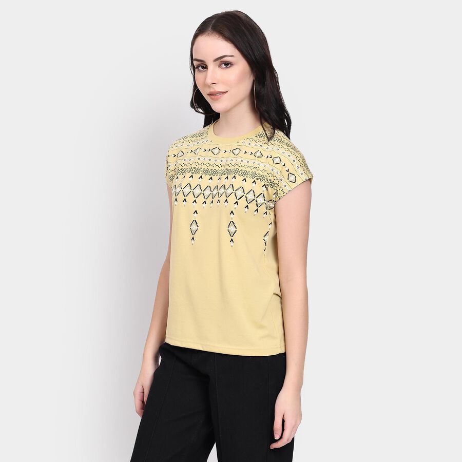 Ladies' Round Neck T-Shirt, खाकी, large
