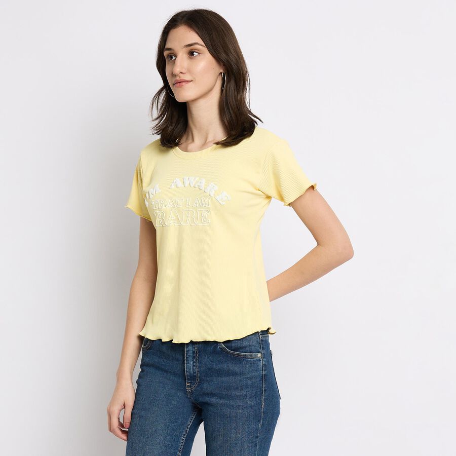 Ladies' Round Neck T-Shirt, पीला, large image number null