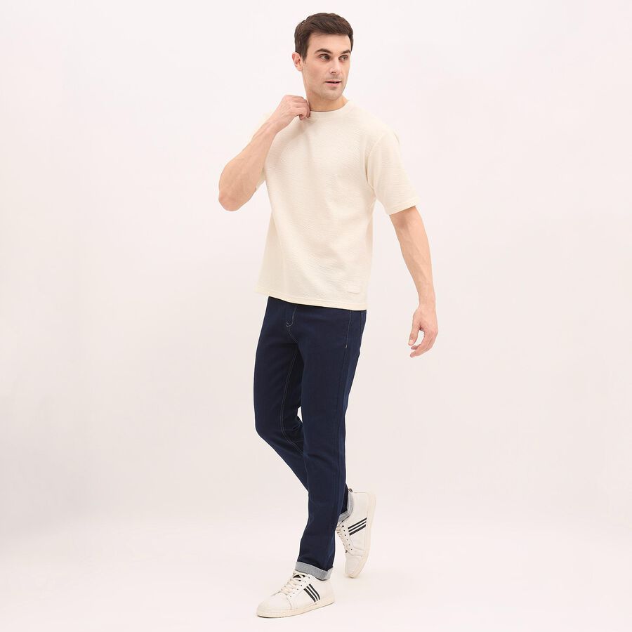 Men's Denim Five Pocket Slim Fit Jeans, गहरा नीला, large image number null