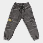 Boys Charcoal Black Cargo Fit Elasticated Jeans, काला, small image number null