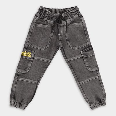 Boys Charcoal Black Cargo Fit Elasticated Jeans